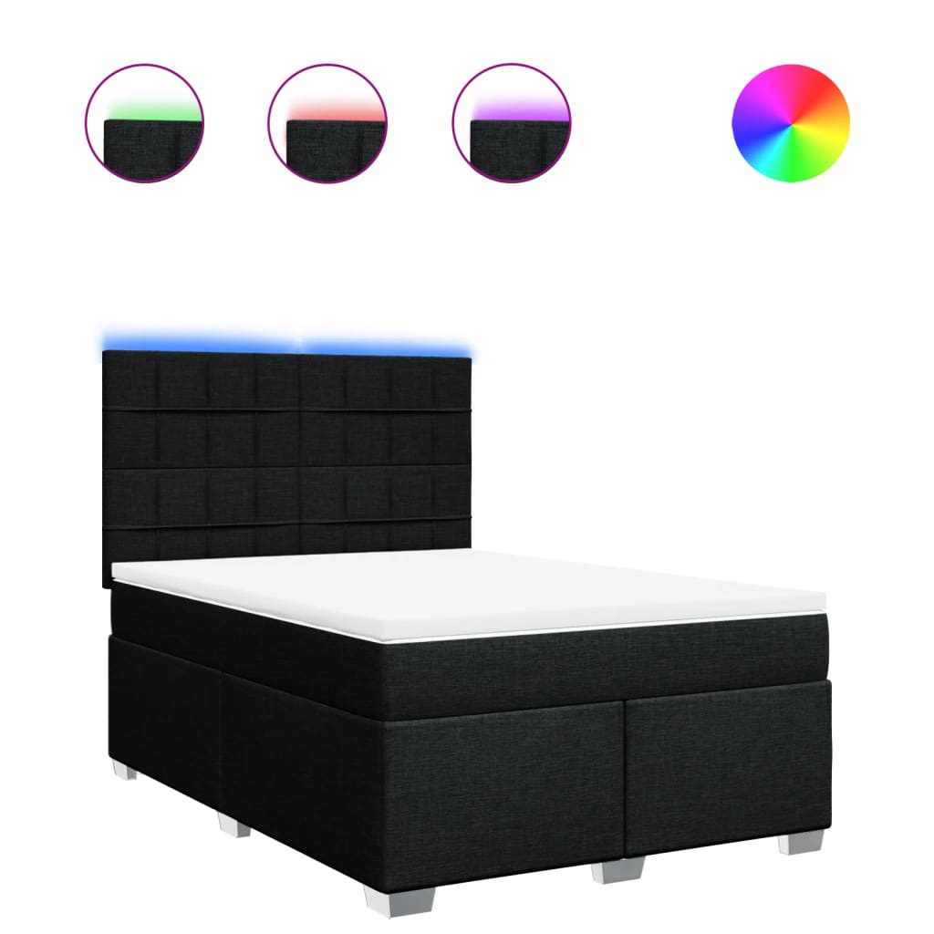 vidaXL Κρεβάτι Boxspring με Στρώμα Μαύρο 140x200 εκ. Υφασμάτινο