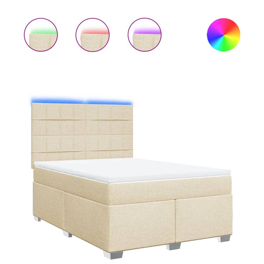 vidaXL Κρεβάτι Boxspring με Στρώμα Κρεμ 140x200 εκ. Υφασμάτινο