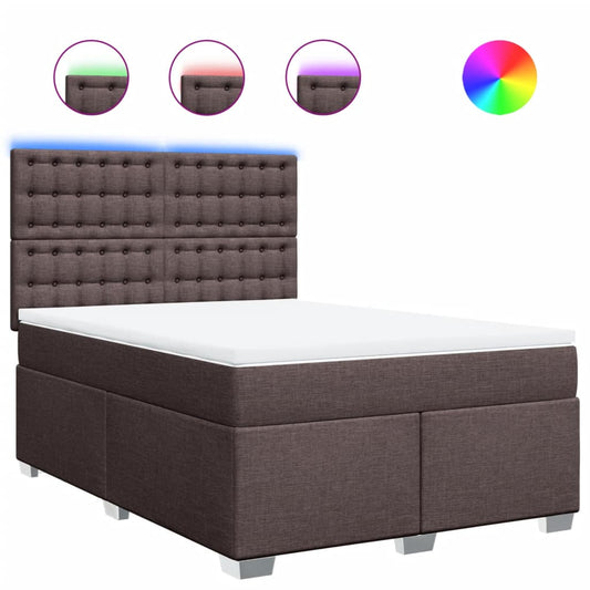 vidaXL Κρεβάτι Boxspring με Στρώμα Σκούρο Καφέ 140x200 εκ Υφασμάτινο