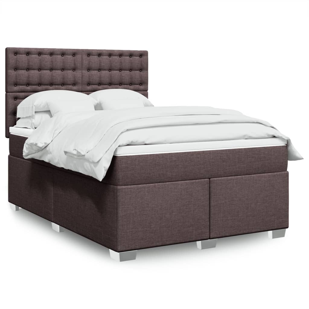 vidaXL Κρεβάτι Boxspring με Στρώμα Σκούρο Καφέ 140x200 εκ Υφασμάτινο