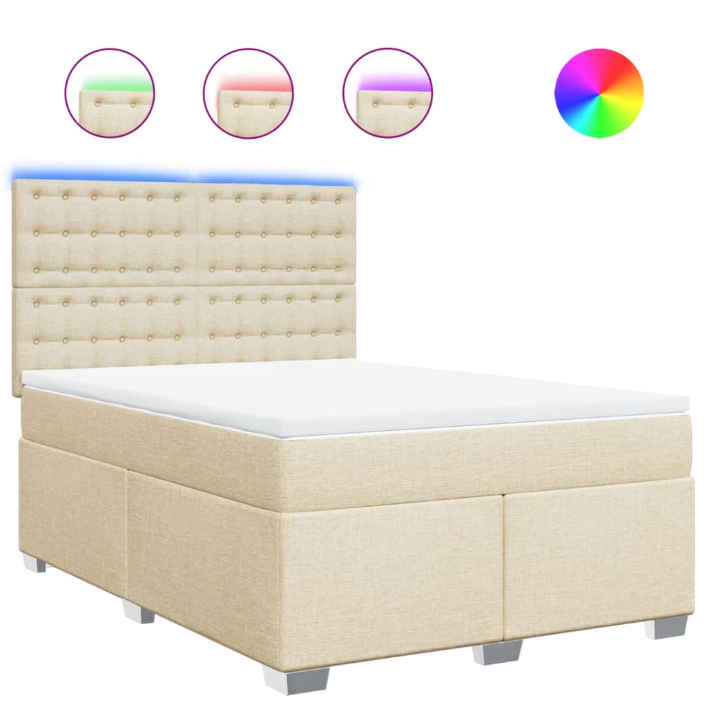 vidaXL Κρεβάτι Boxspring με Στρώμα Κρεμ 140x200 εκ. Υφασμάτινο