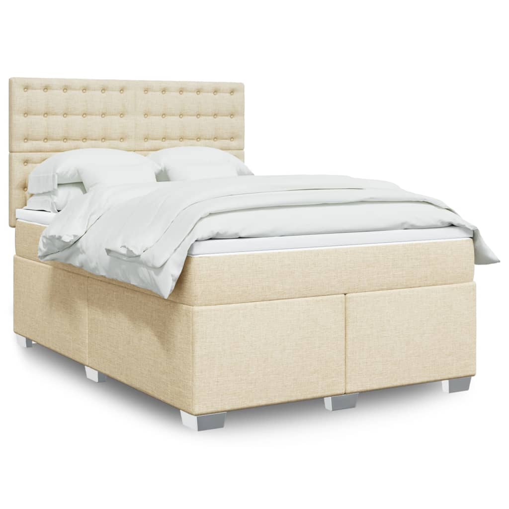 vidaXL Κρεβάτι Boxspring με Στρώμα Κρεμ 140x200 εκ. Υφασμάτινο
