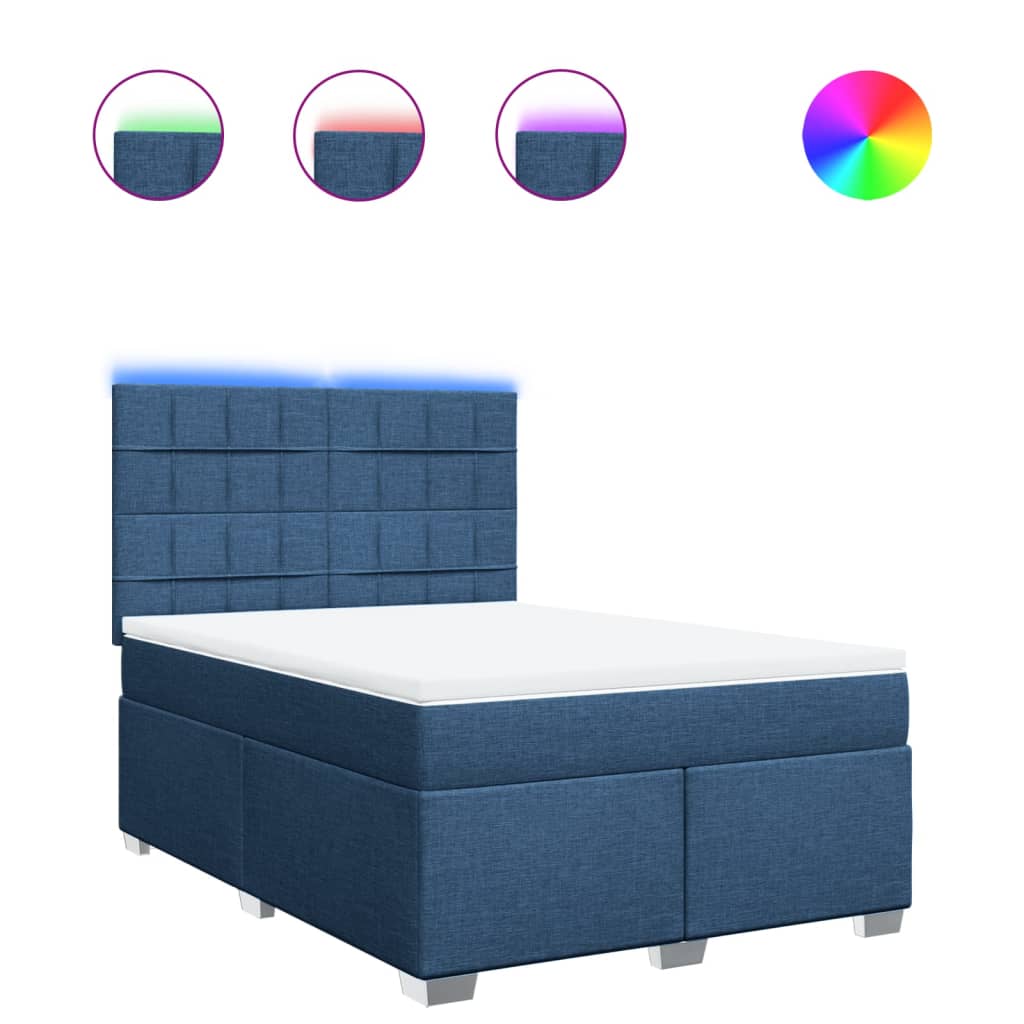 vidaXL Κρεβάτι Boxspring με Στρώμα Μπλε 160x200 εκ. Υφασμάτινο