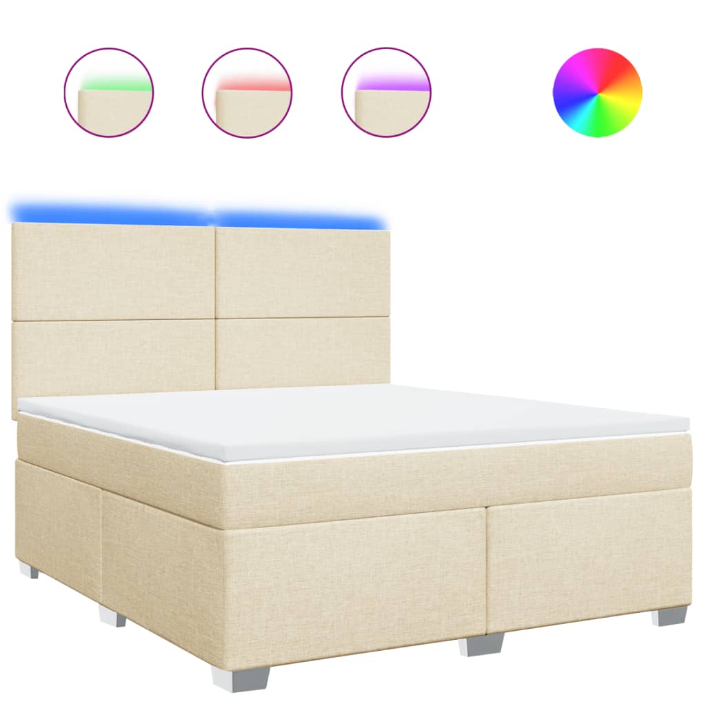 vidaXL Κρεβάτι Boxspring με Στρώμα Κρεμ 180x200 εκ. Υφασμάτινο