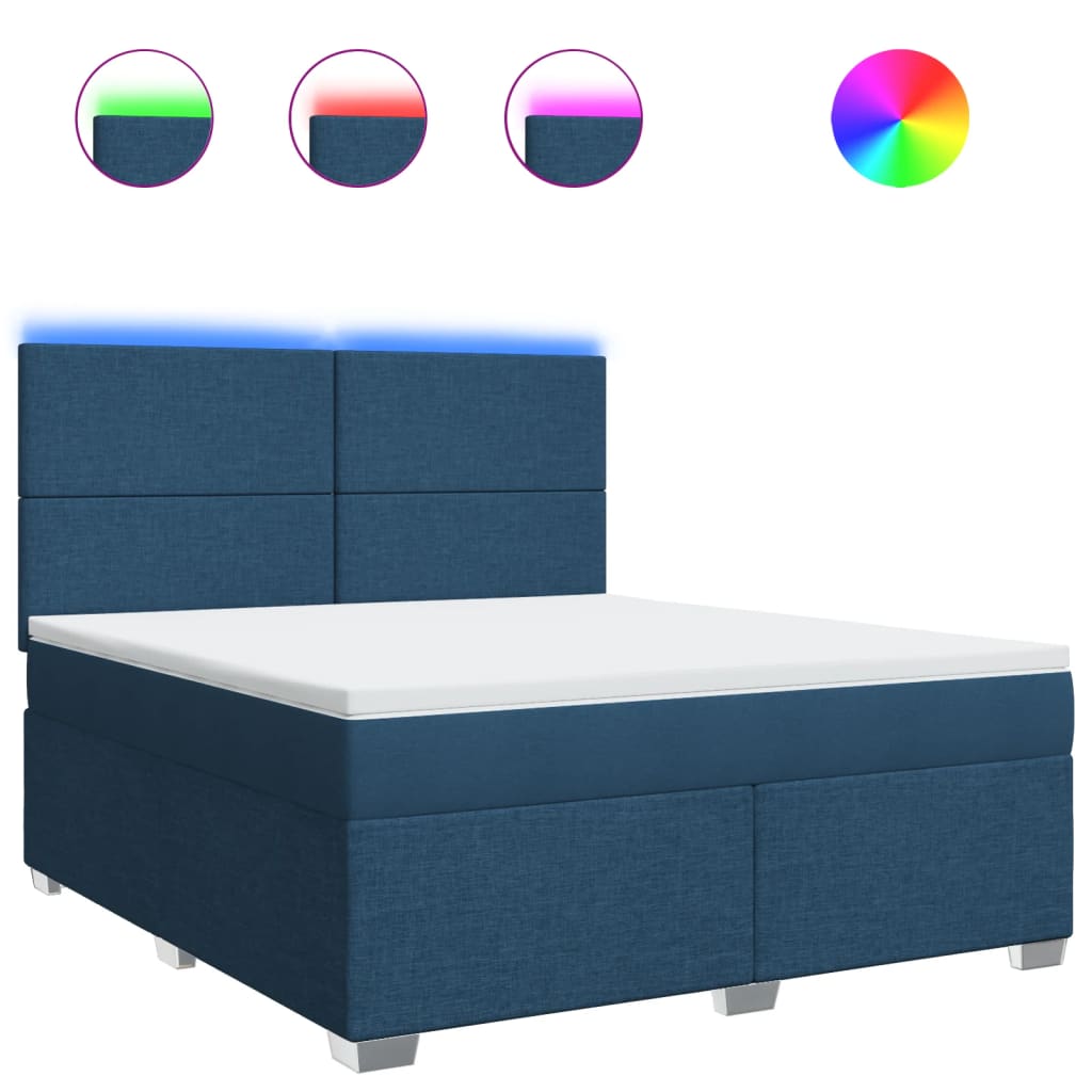 vidaXL Κρεβάτι Boxspring με Στρώμα Μπλε 180x200 εκ. Υφασμάτινο