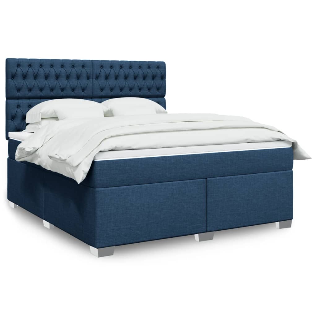 vidaXL Κρεβάτι Boxspring με Στρώμα Μπλε 180x200 εκ. Υφασμάτινο