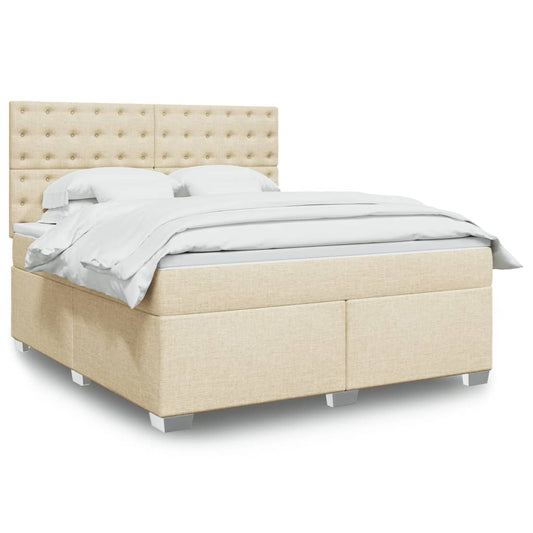 vidaXL Κρεβάτι Boxspring με Στρώμα Κρεμ 180x200 εκ. Υφασμάτινο