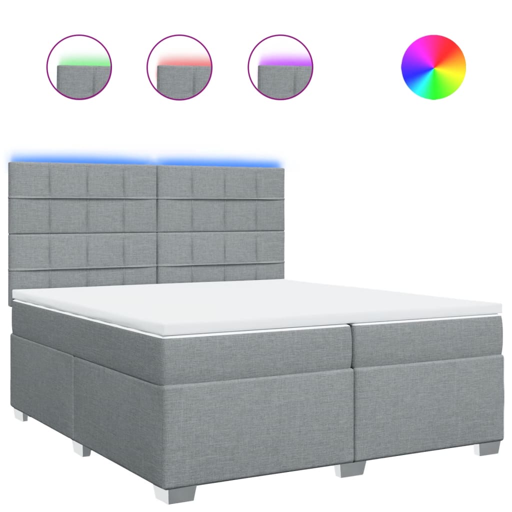 vidaXL Κρεβάτι Boxspring με Στρώμα Ανοιχτό Γκρι 200x200 εκ. Υφασμάτινο