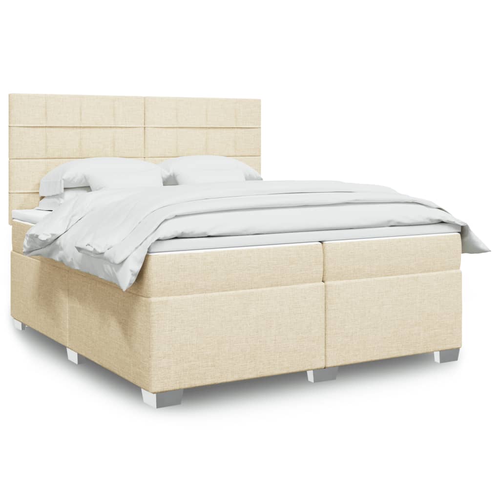 vidaXL Κρεβάτι Boxspring με Στρώμα Κρεμ 200x200 εκ. Υφασμάτινο