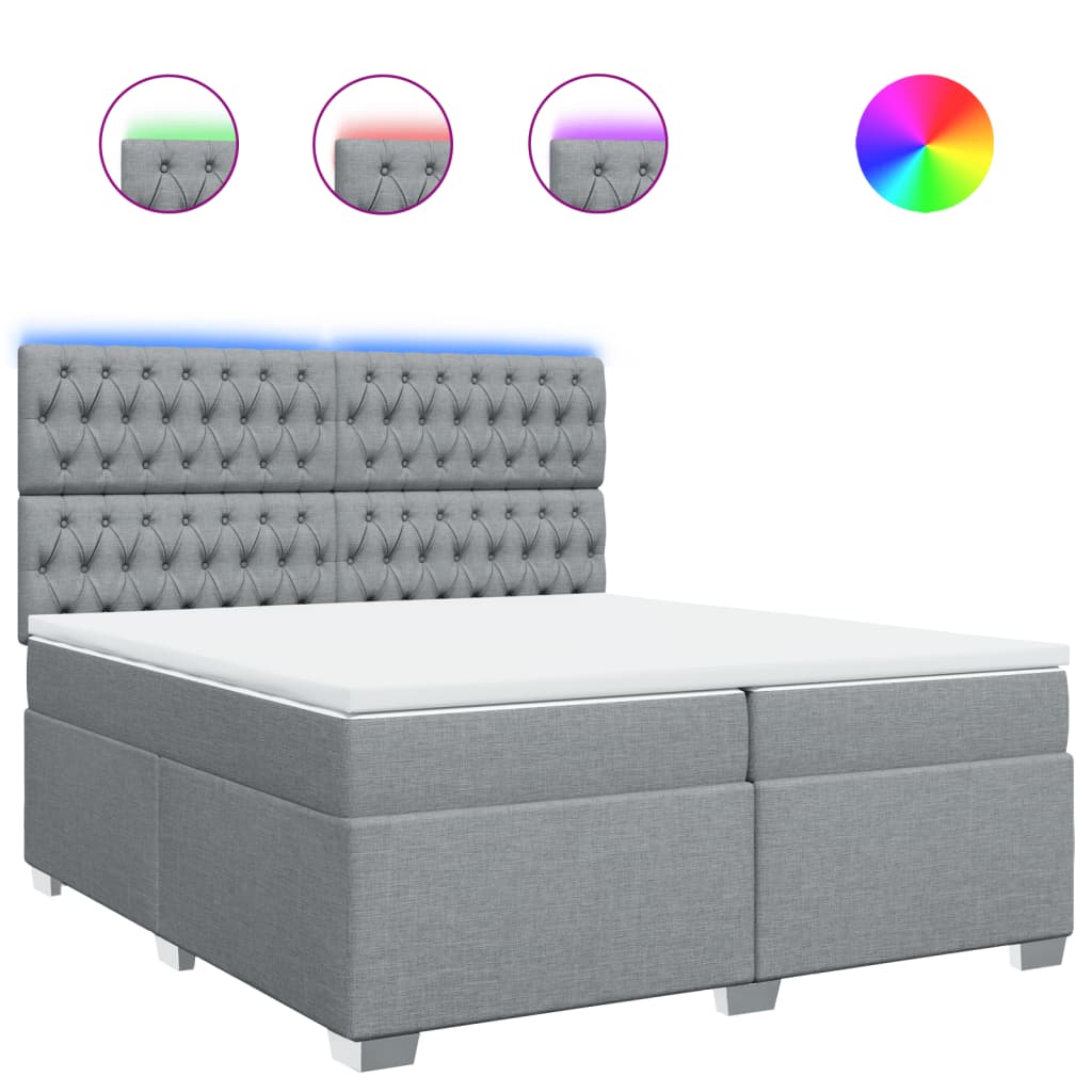 vidaXL Κρεβάτι Boxspring με Στρώμα Ανοιχτό Γκρι 200x200 εκ. Υφασμάτινο