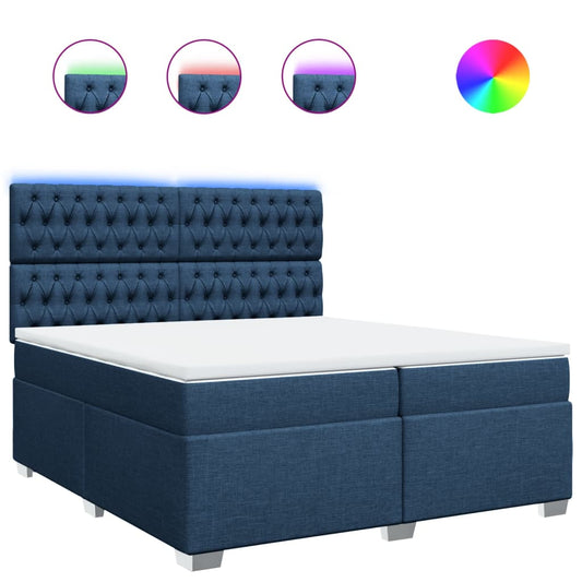 vidaXL Κρεβάτι Boxspring με Στρώμα Μπλε 200x200 εκ. Υφασμάτινο