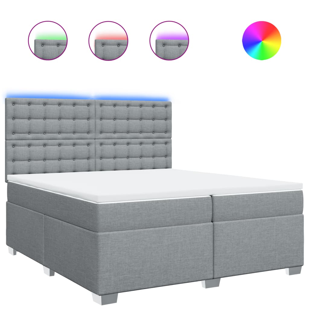 vidaXL Κρεβάτι Boxspring με Στρώμα Ανοιχτό Γκρι 200x200 εκ. Υφασμάτινο