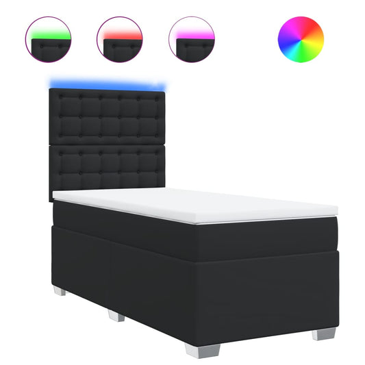vidaXL Κρεβάτι Boxspring με Στρώμα Μαύρο 90x190εκ. από Συνθετικό Δέρμα