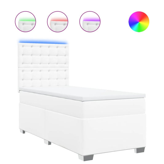 vidaXL Κρεβάτι Boxspring με Στρώμα Λευκό 90x190εκ. από Συνθετικό Δέρμα