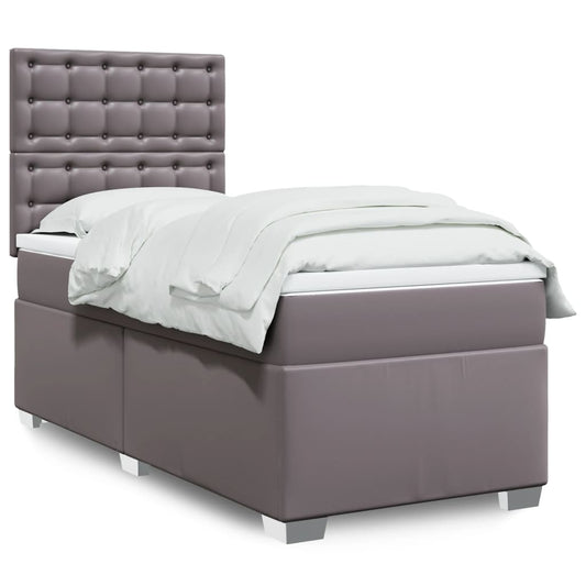 vidaXL Κρεβάτι Boxspring με Στρώμα Γκρι 90x190 εκ. από Συνθετικό Δέρμα