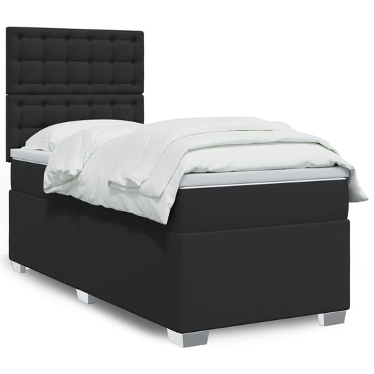 vidaXL Κρεβάτι Boxspring με Στρώμα Μαύρο 90x200εκ. από Συνθετικό Δέρμα