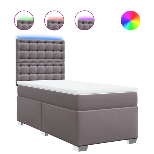 vidaXL Κρεβάτι Boxspring με Στρώμα Γκρι 90x200 εκ. από Συνθετικό Δέρμα