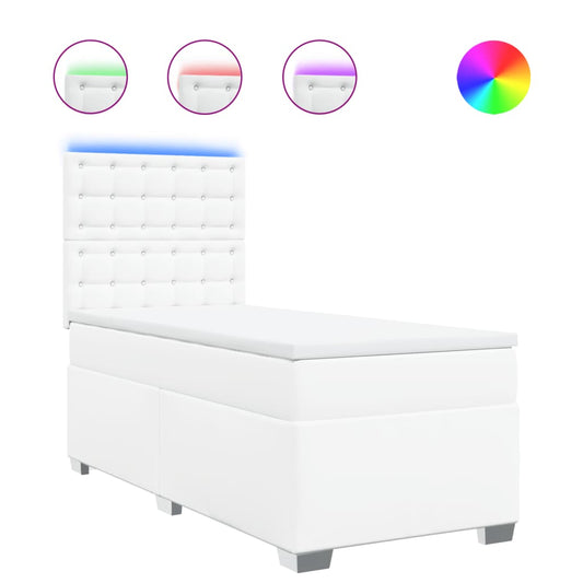 vidaXL Κρεβάτι Boxspring με Στρώμα Λευκό 100x200εκ.από Συνθετικό Δέρμα