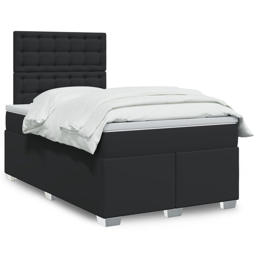 vidaXL Κρεβάτι Boxspring με Στρώμα Μαύρο 120x190εκ.από Συνθετικό Δέρμα