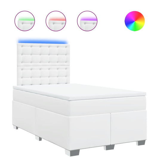 vidaXL Κρεβάτι Boxspring με Στρώμα Λευκό 120x190εκ.από Συνθετικό Δέρμα
