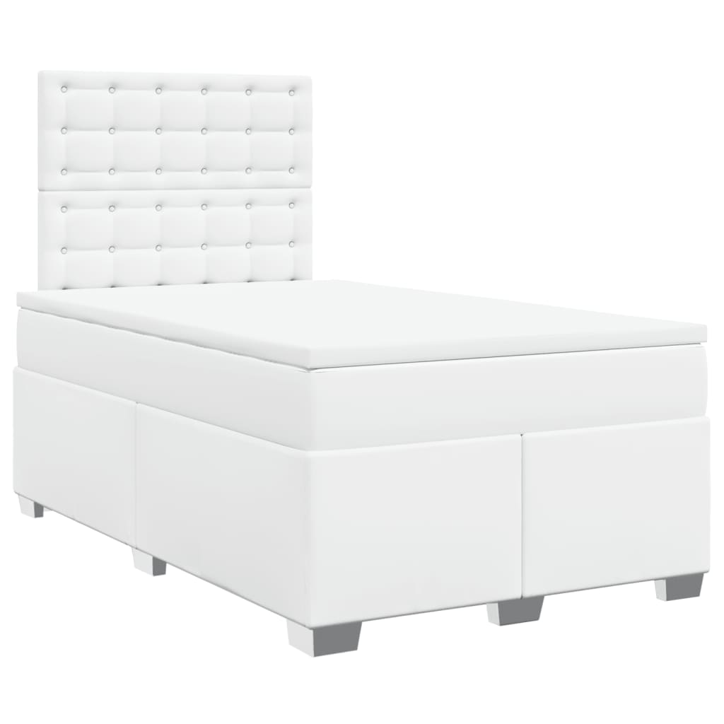 vidaXL Κρεβάτι Boxspring με Στρώμα Λευκό 120x200εκ.από Συνθετικό Δέρμα