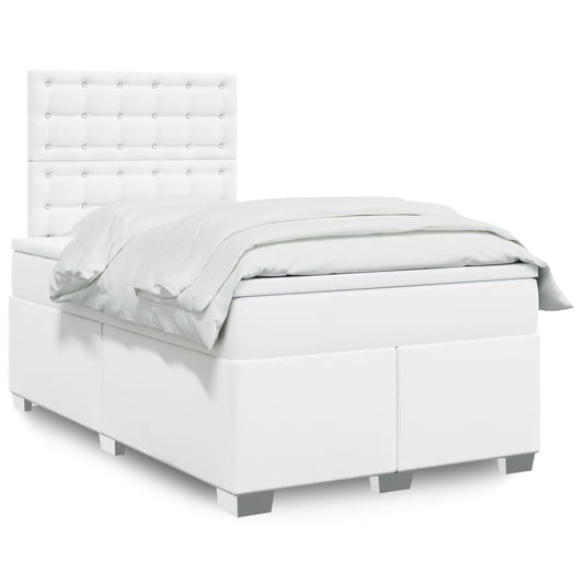 vidaXL Κρεβάτι Boxspring με Στρώμα Λευκό 120x200εκ.από Συνθετικό Δέρμα