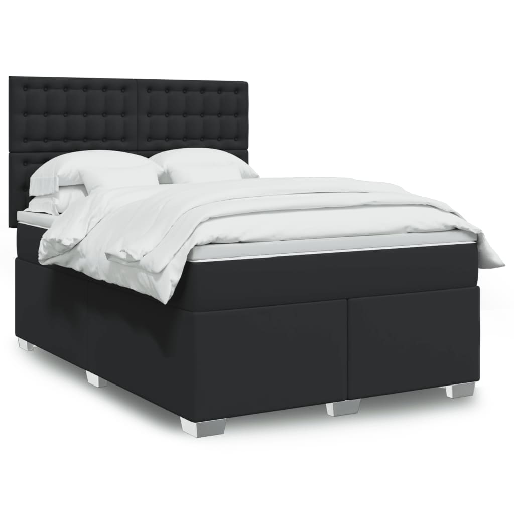 vidaXL Κρεβάτι Boxspring με Στρώμα Μαύρο 140x190εκ.από Συνθετικό Δέρμα