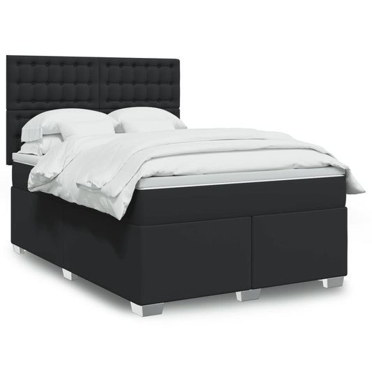 vidaXL Κρεβάτι Boxspring με Στρώμα Μαύρο 140x190εκ.από Συνθετικό Δέρμα