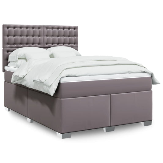 vidaXL Κρεβάτι Boxspring με Στρώμα Γκρι 140x190εκ. από Συνθετικό Δέρμα