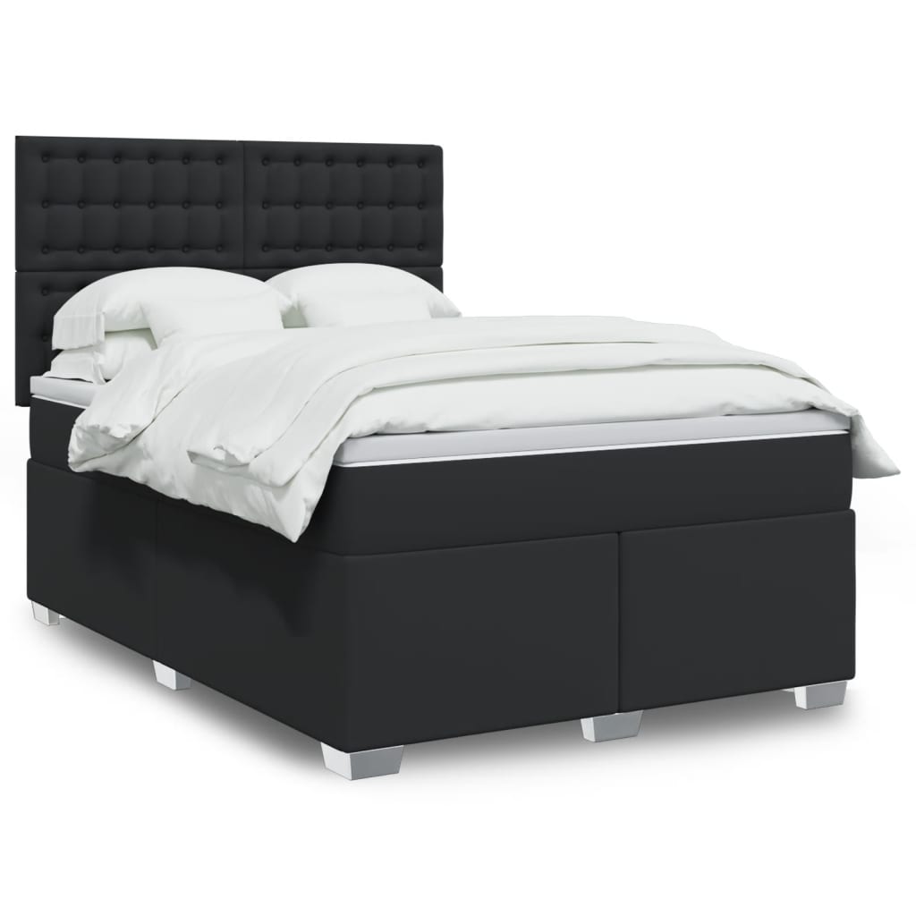 vidaXL Κρεβάτι Boxspring με Στρώμα Μαύρο 140x200εκ.από Συνθετικό Δέρμα