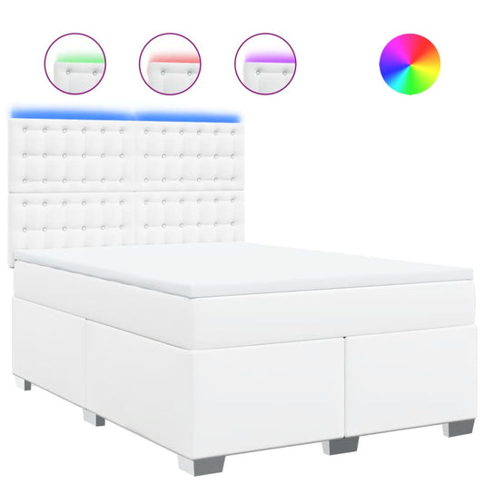 vidaXL Κρεβάτι Boxspring με Στρώμα Λευκό 140x200εκ.από Συνθετικό Δέρμα