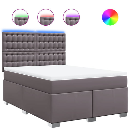 vidaXL Κρεβάτι Boxspring με Στρώμα Γκρι 140x200εκ. από Συνθετικό Δέρμα