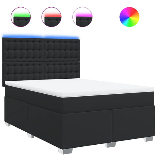 vidaXL Κρεβάτι Boxspring με Στρώμα Μαύρο 160x200εκ.από Συνθετικό Δέρμα