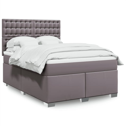 vidaXL Κρεβάτι Boxspring με Στρώμα Γκρι 160x200εκ. από Συνθετικό Δέρμα