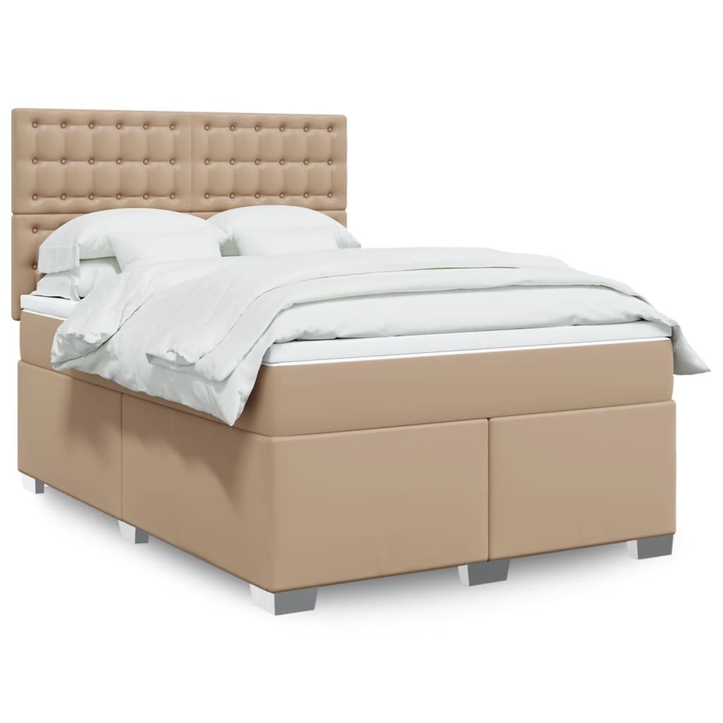 vidaXL Κρεβάτι Boxspring με Στρώμα Καπουτσίνο 160x200εκ.από Συνθ.Δέρμα