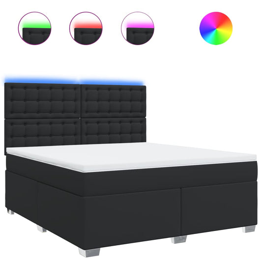 vidaXL Κρεβάτι Boxspring με Στρώμα Μαύρο 180x200εκ.από Συνθετικό Δέρμα