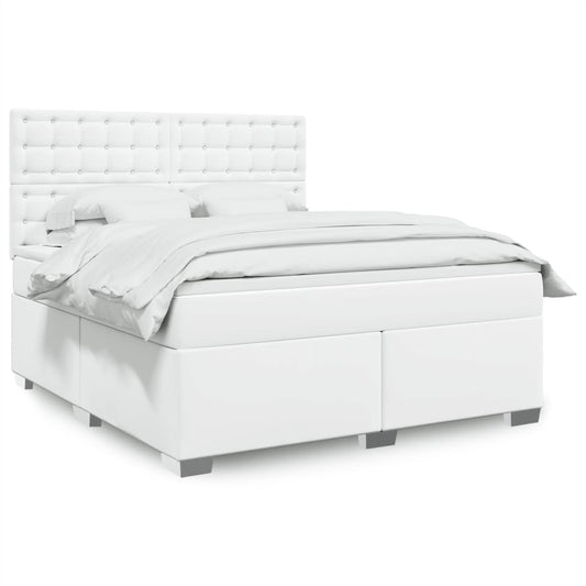 vidaXL Κρεβάτι Boxspring με Στρώμα Λευκό 180x200 εκ. Συνθετικό Δέρμα