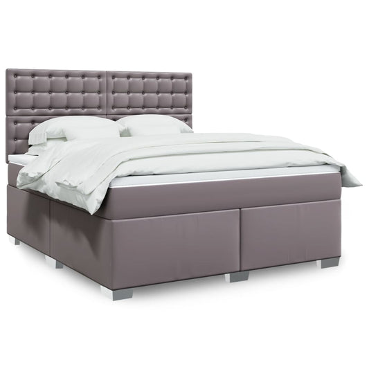vidaXL Κρεβάτι Boxspring με Στρώμα Γκρι 180x200 εκ. Συνθετικό Δέρμα