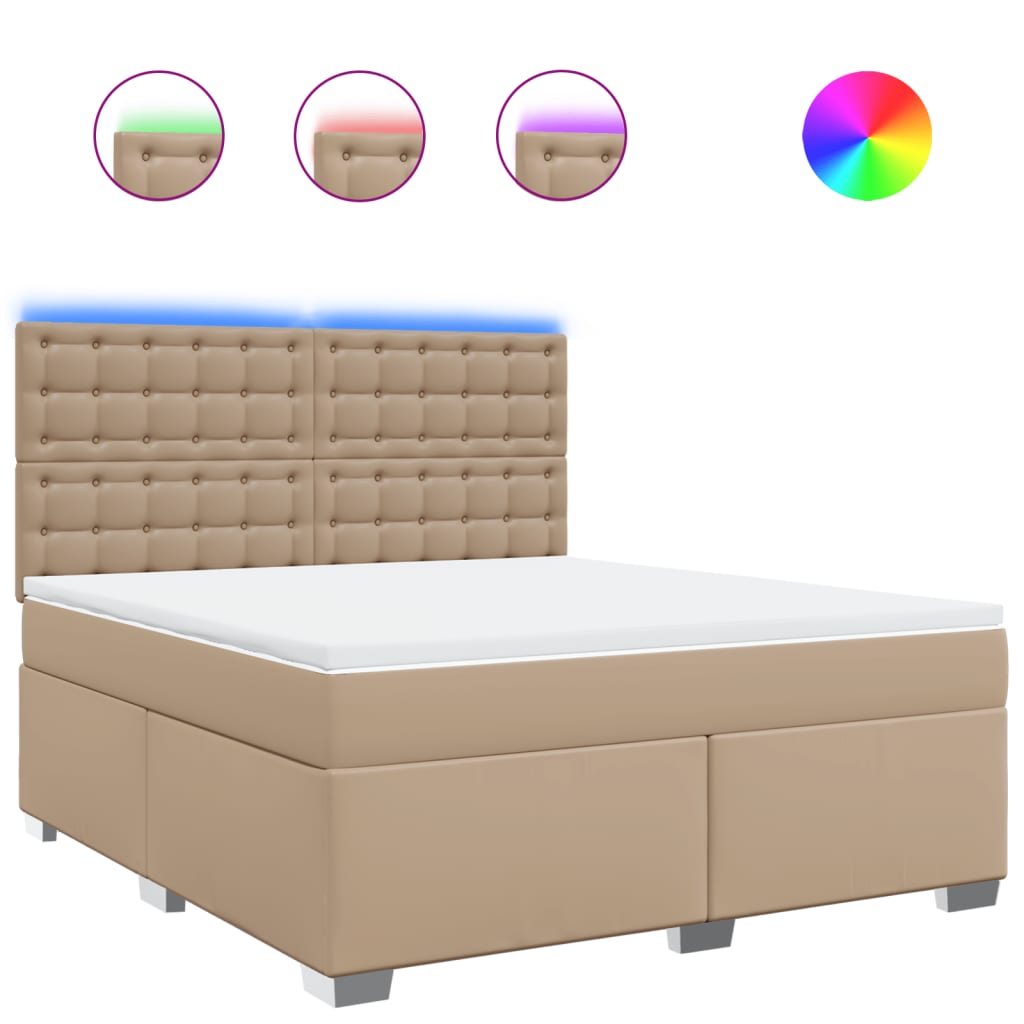 vidaXL Κρεβάτι Boxspring με Στρώμα Καπουτσίνο 180x200 εκ. Συνθ. Δέρμα