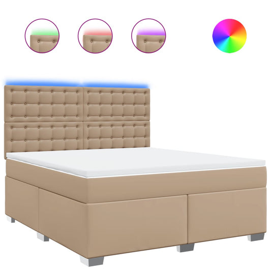 vidaXL Κρεβάτι Boxspring με Στρώμα Καπουτσίνο 180x200 εκ. Συνθ. Δέρμα