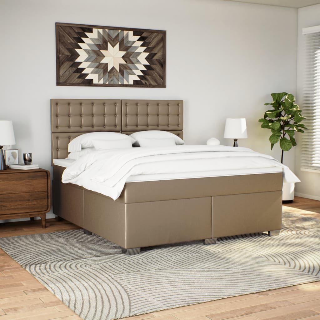 vidaXL Κρεβάτι Boxspring με Στρώμα Καπουτσίνο 180x200 εκ. Συνθ. Δέρμα