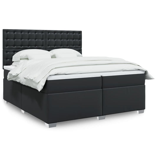 vidaXL Κρεβάτι Boxspring με Στρώμα Μαύρο 200x200 εκ. Συνθετικό Δέρμα