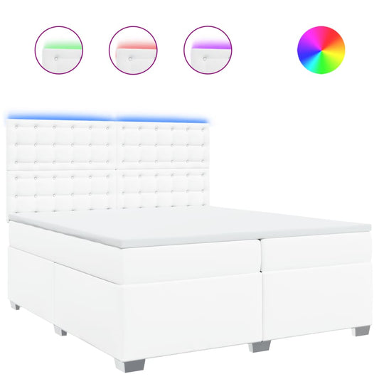 vidaXL Κρεβάτι Boxspring με Στρώμα Λευκό 200x200 εκ. Συνθετικό Δέρμα