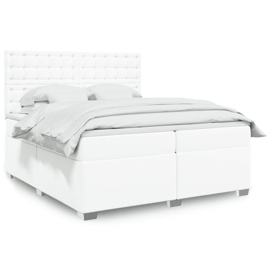 vidaXL Κρεβάτι Boxspring με Στρώμα Λευκό 200x200 εκ. Συνθετικό Δέρμα