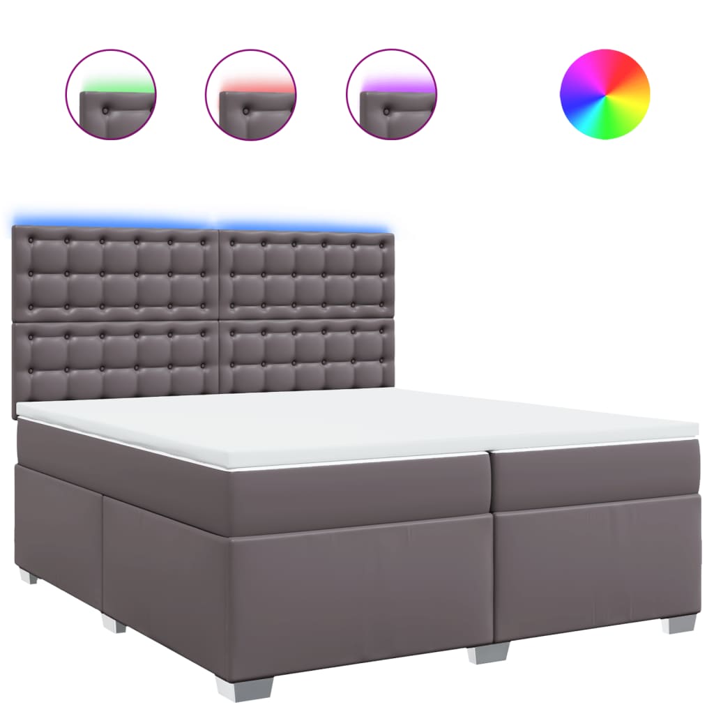 vidaXL Κρεβάτι Boxspring με Στρώμα Γκρι 200x200 εκ. Συνθετικό Δέρμα