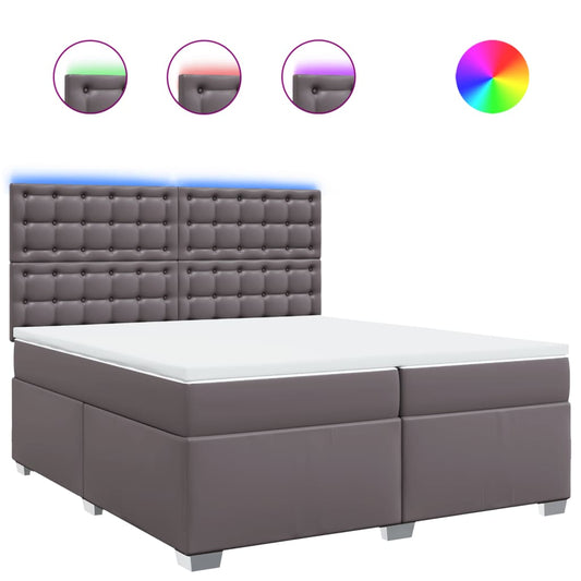vidaXL Κρεβάτι Boxspring με Στρώμα Γκρι 200x200 εκ. Συνθετικό Δέρμα
