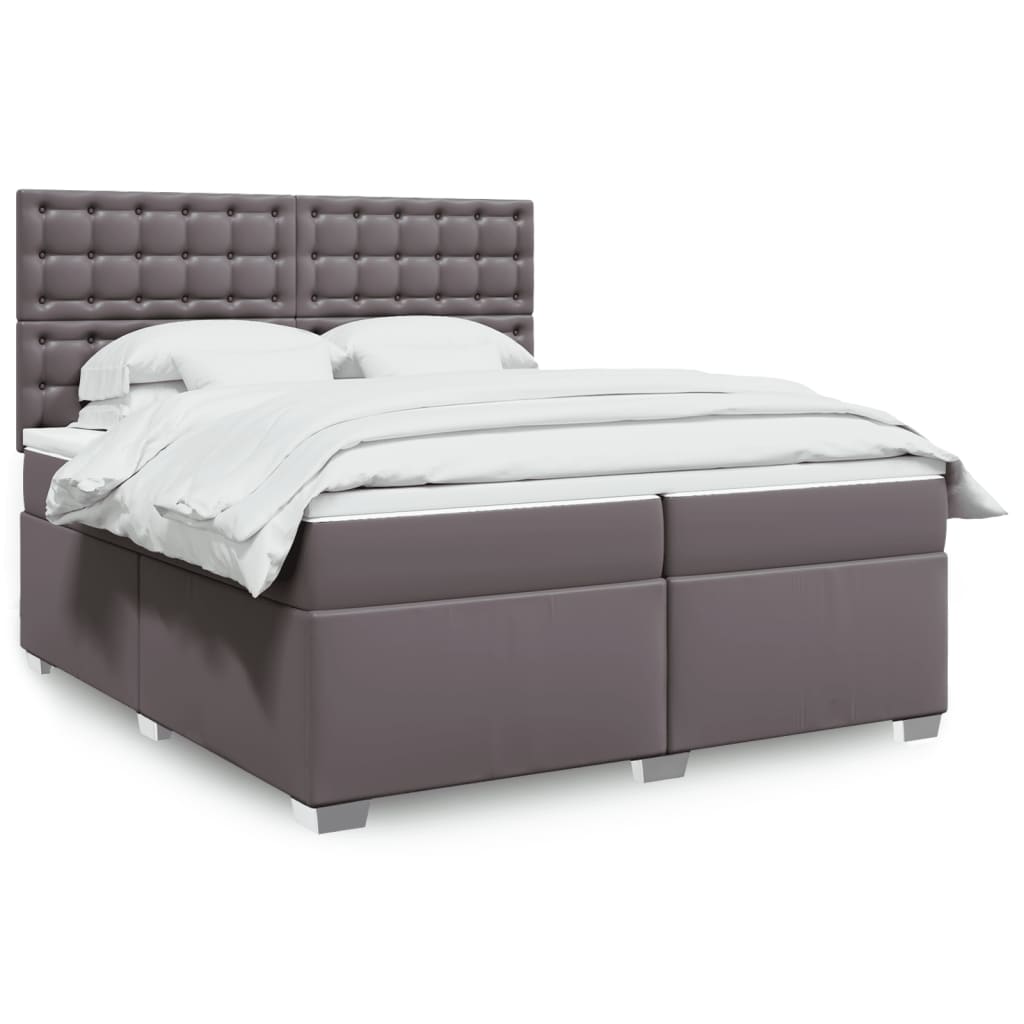 vidaXL Κρεβάτι Boxspring με Στρώμα Γκρι 200x200 εκ. Συνθετικό Δέρμα