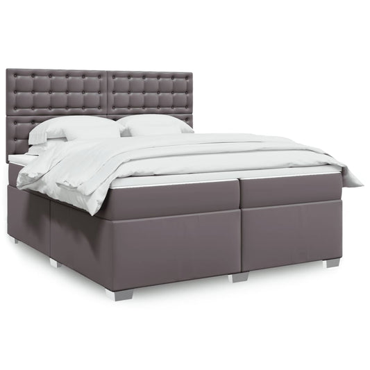 vidaXL Κρεβάτι Boxspring με Στρώμα Γκρι 200x200 εκ. Συνθετικό Δέρμα