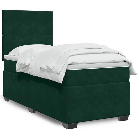 vidaXL Κρεβάτι Boxspring με Στρώμα Σκούρο Πράσινο 80x200 εκ. Βελούδινο