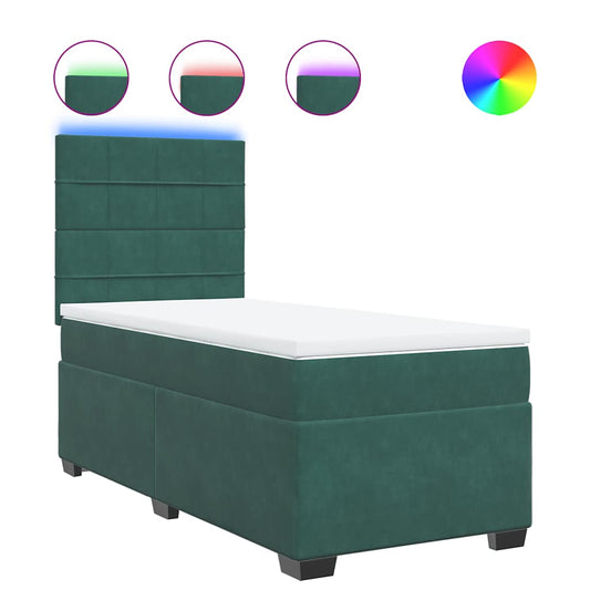 vidaXL Κρεβάτι Boxspring με Στρώμα Σκούρο Πράσινο 80x200 εκ. Βελούδινο